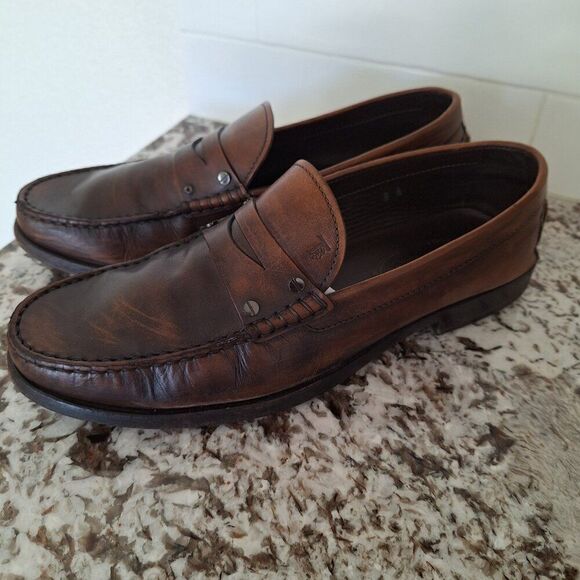 TOD\'s Men Brown CrissCross Band Leather w Side‎ Bars ClassIc Penny Loafer Sz 9 main image 9